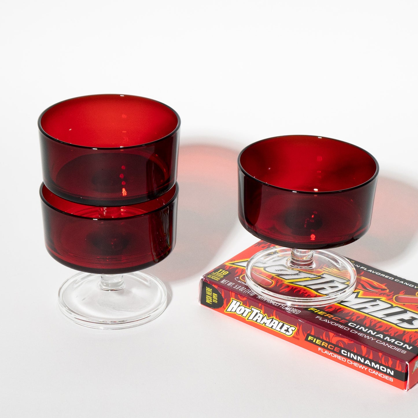 vintage 1970s red luminarc coupe stemmed glass