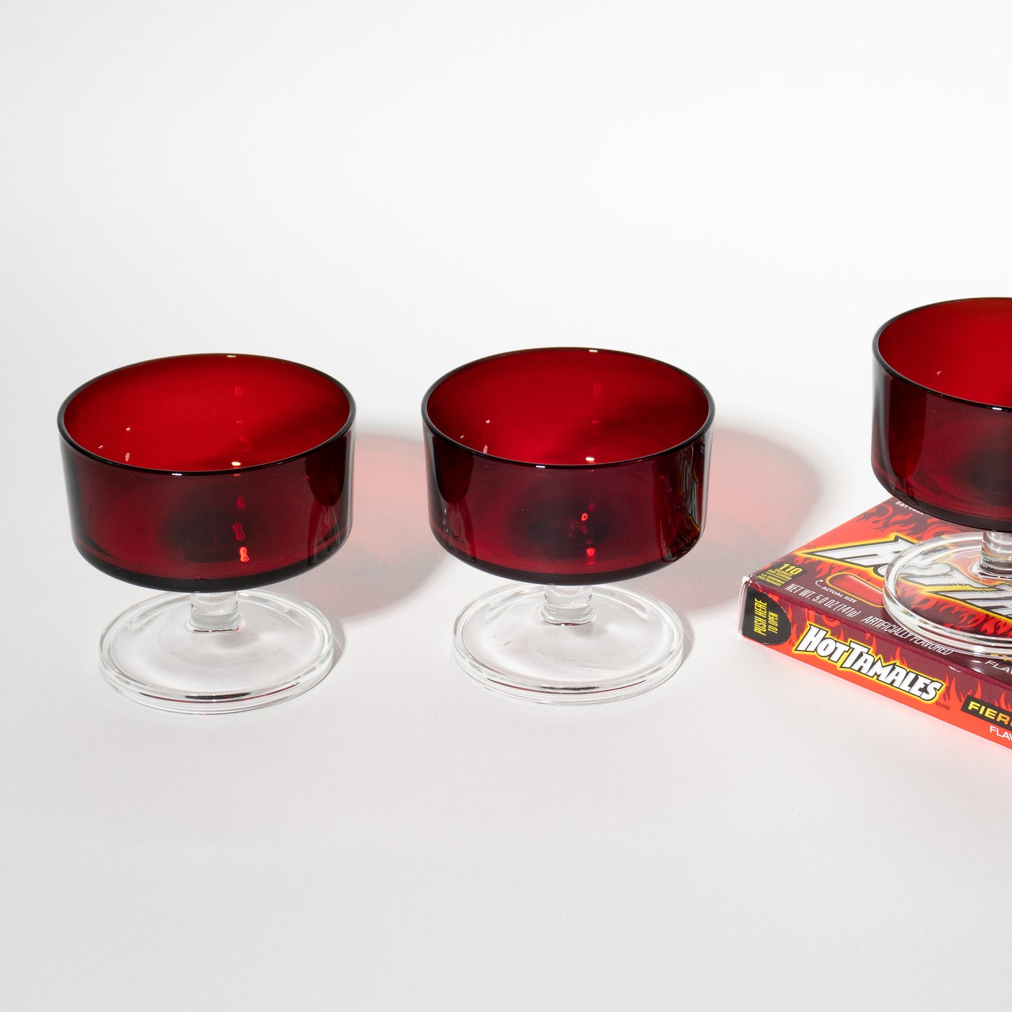 vintage 1970s red luminarc coupe stemmed glass