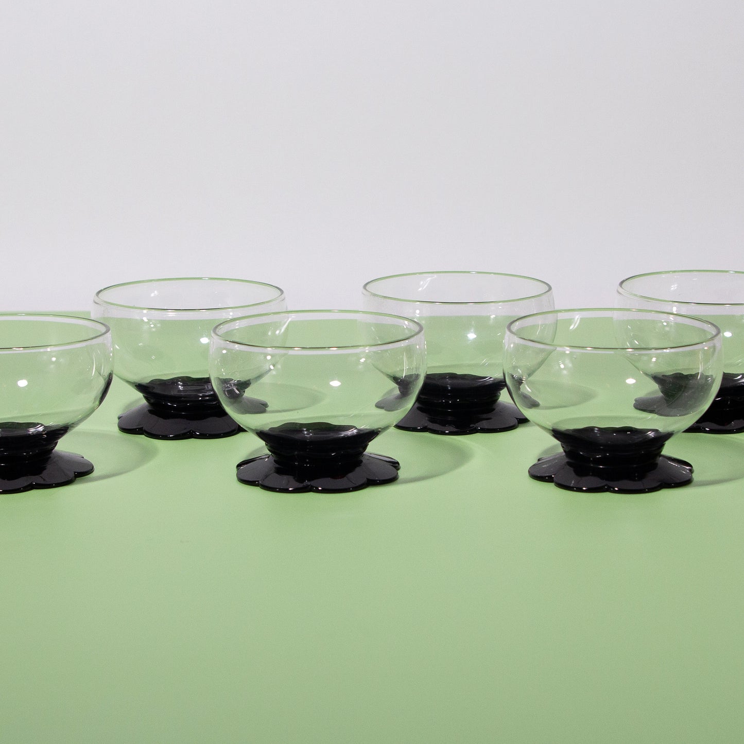 Vintage Glass Lily Pad Black Coupes, 1930s