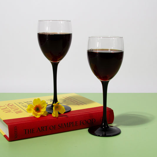 Vintage French Black Stem Wine Glasses, 1970s Mid-century