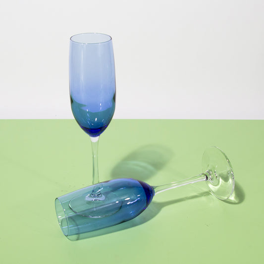 Vintage Blue Glass Champagne Flutes