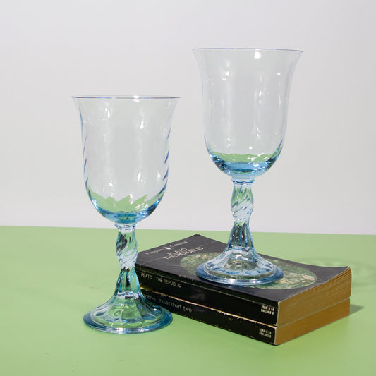 Vintage Blue Glass Wine Glasses, 1990s