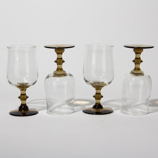 Vintage Libbey Smokey Brown Stem Wine Goblets, 1970s