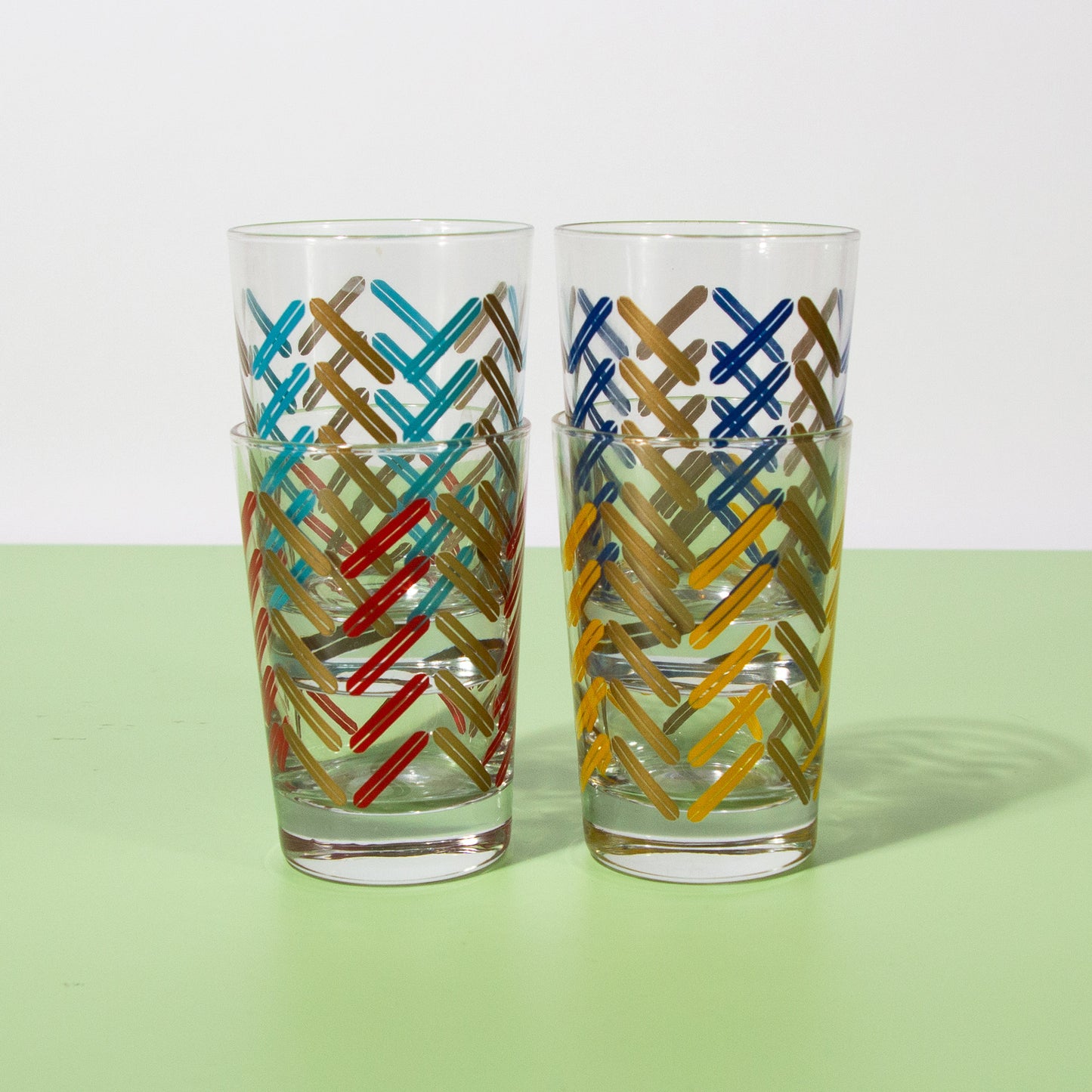 Vintage Chevron Pattern Juice Glasses, Mid-century 1970s