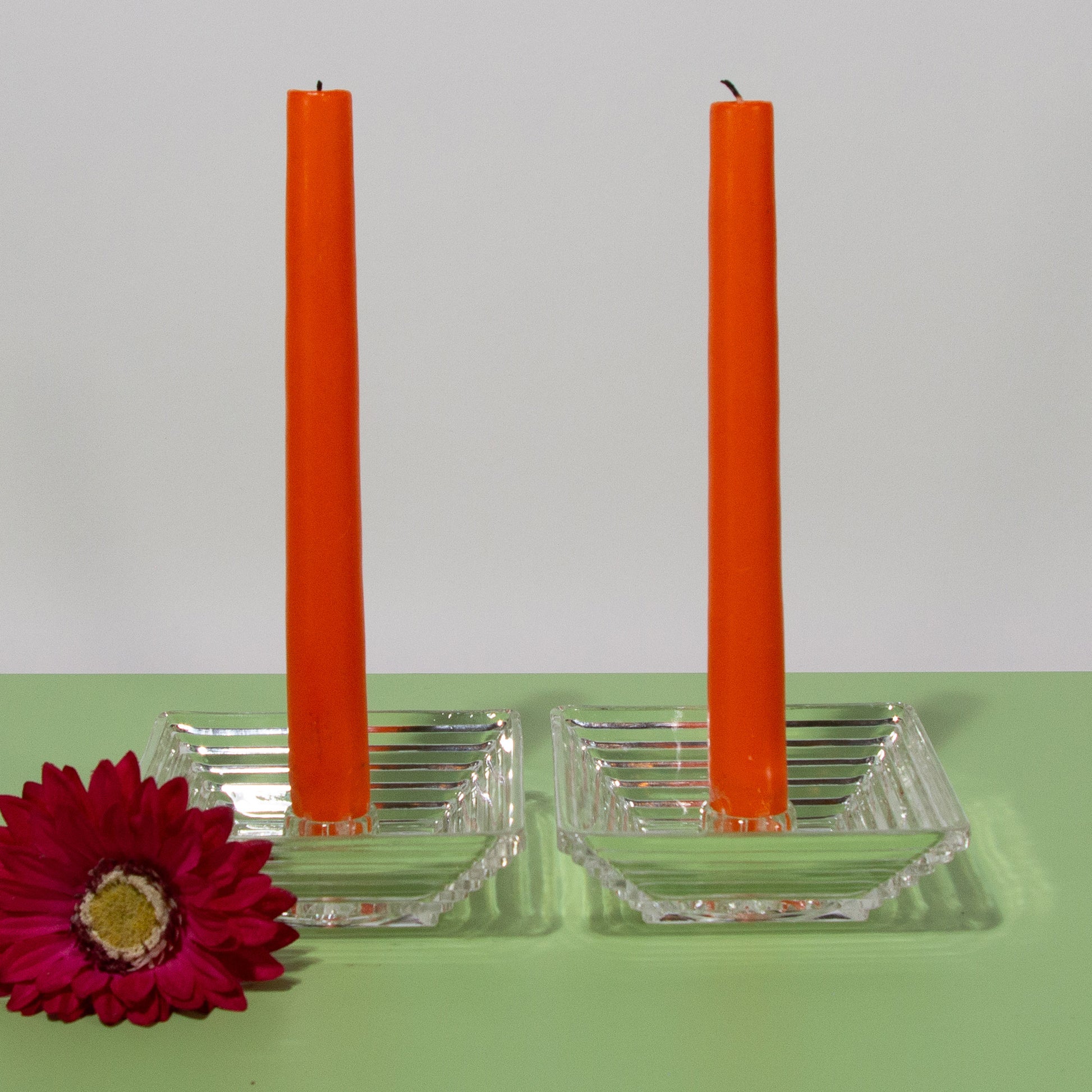 Vintage Clear Glass Art Deco Candle Holders, 1930s