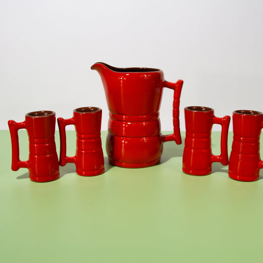 Vintage Frankoma Ceramic Pitcher & Mug Set, Mid-century Modern