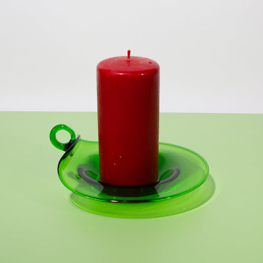 Vintage Green Glass Pillar Candle Holder & Trinket Dish, 1970s