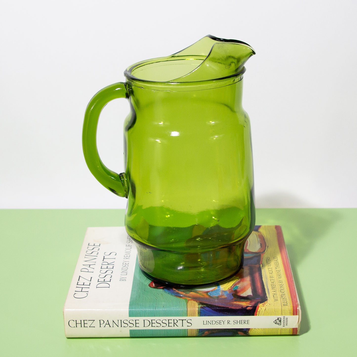 Vintage Green Glass Pitcher, 1980s