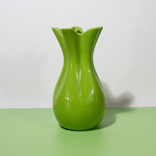 Vintage Green Wavy Ceramic Vase, 1990s