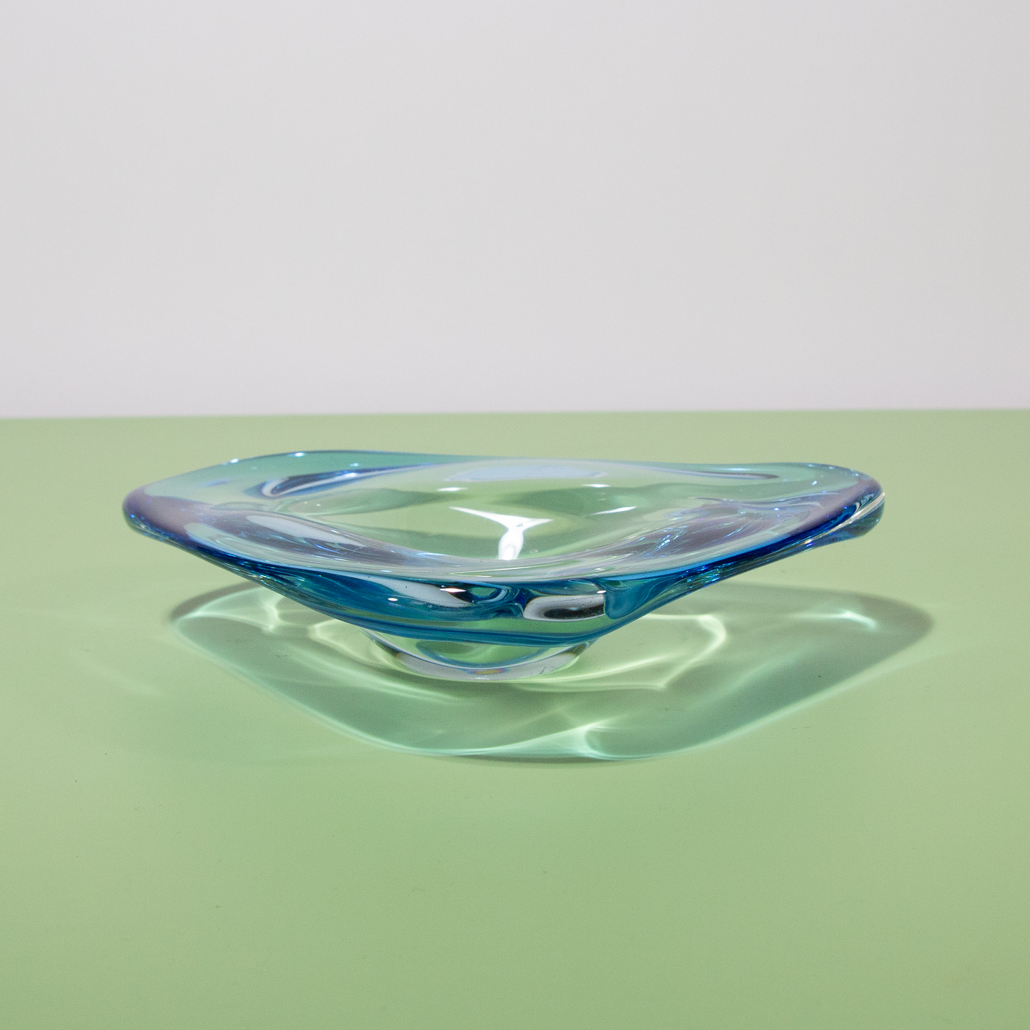 Vintage Light Blue Handblown Glass Ashtray, Catch-all Tray, 1970s