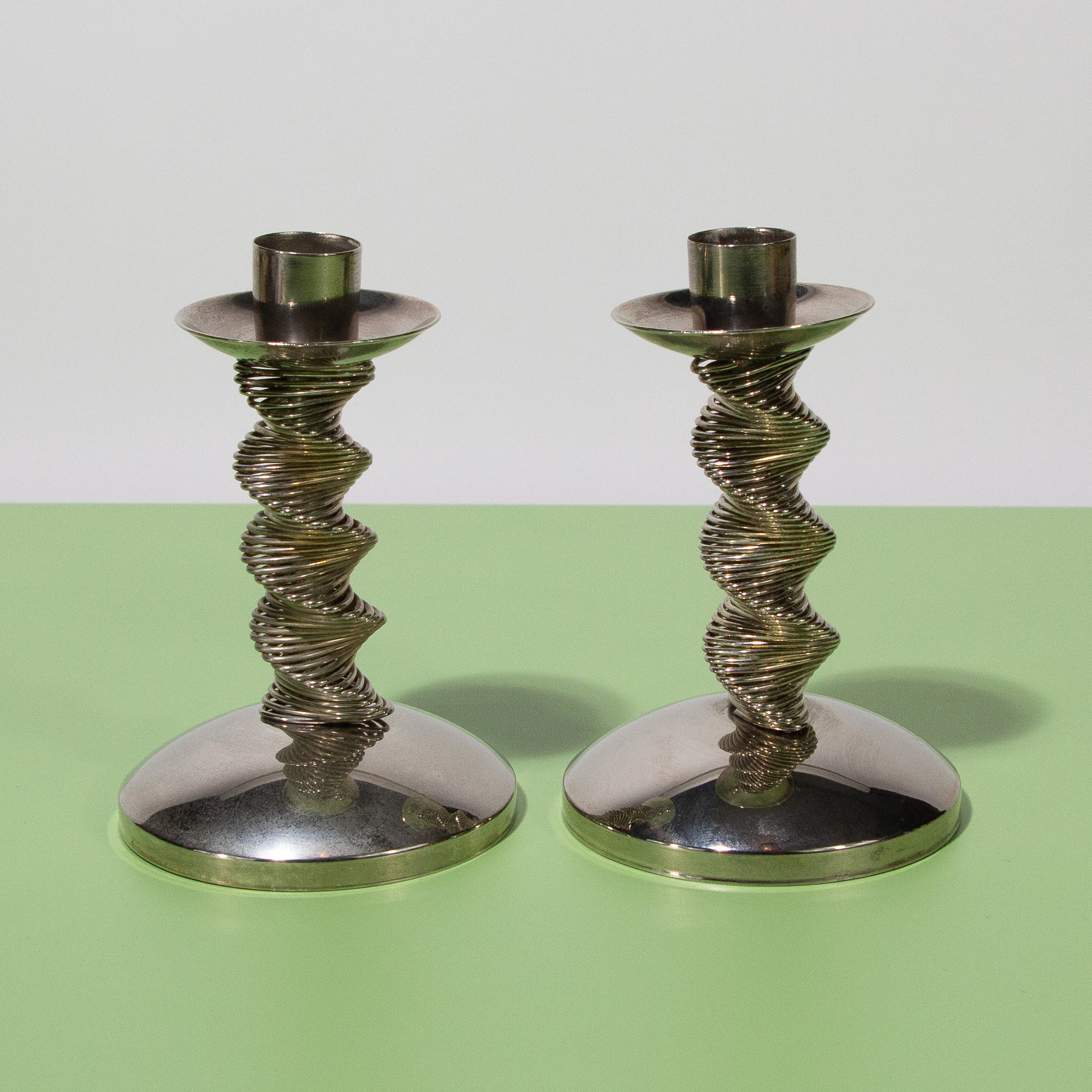 Vintage Silver Plated Spiral Twist Candle Holders, 1960s Mid-century Modern