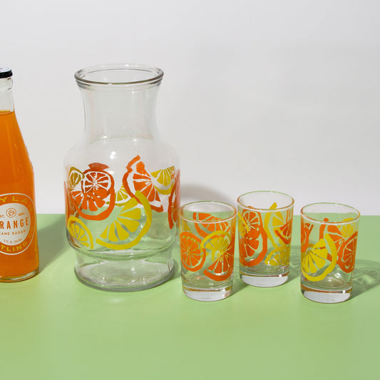 Vintage Orange Juice Carafe & Juice Glass Set, 1970s