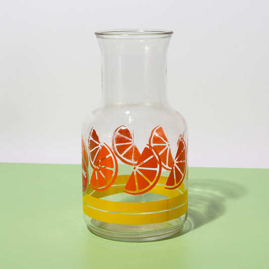 Vintage Orange Juice Carafe with Yellow Stripes, 1960s Mid-century Modern