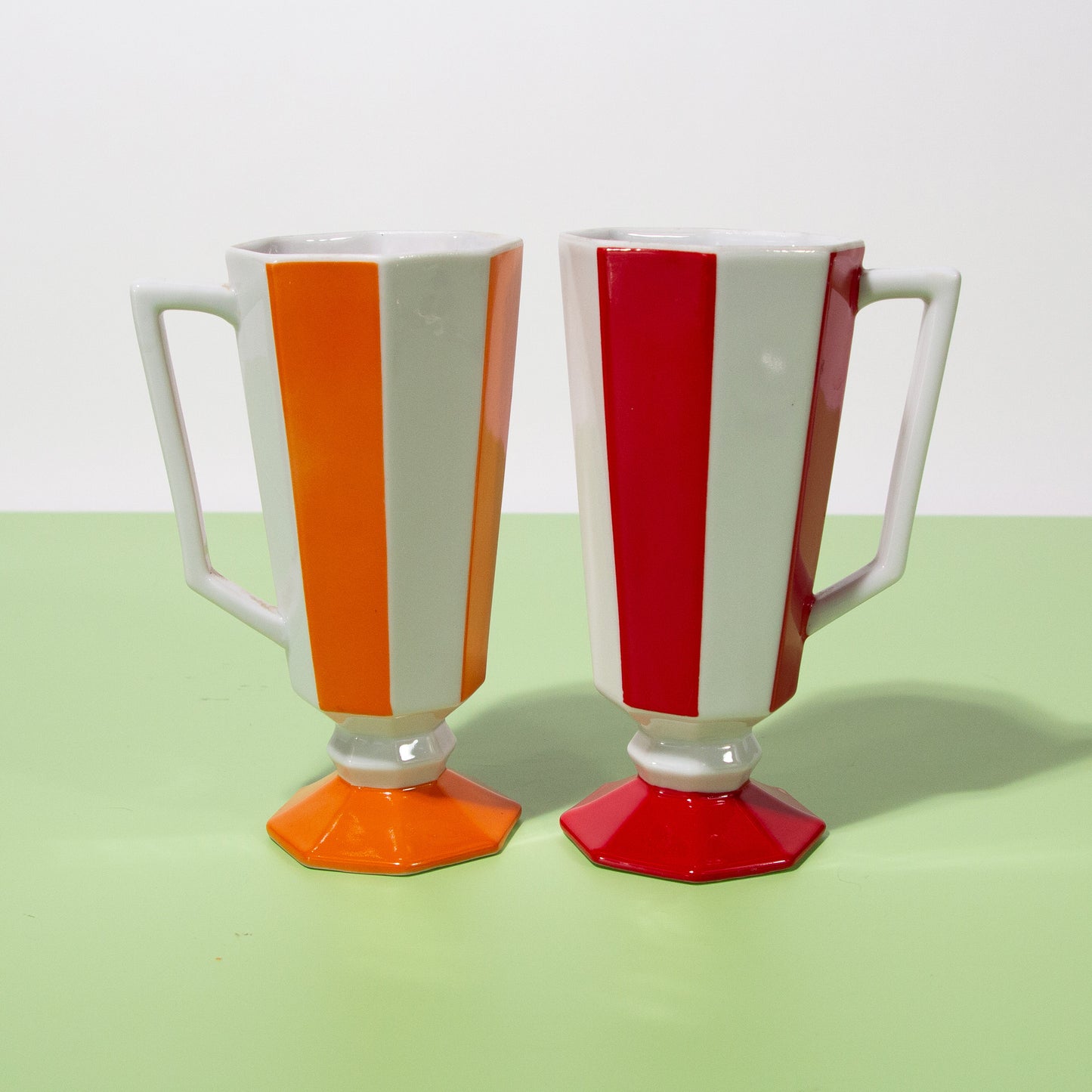 Vintage Japanese Striped Tall Coffee Mugs, 1970s