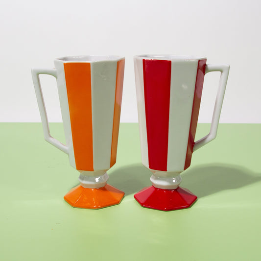 Vintage Japanese Striped Tall Coffee Mugs, 1970s