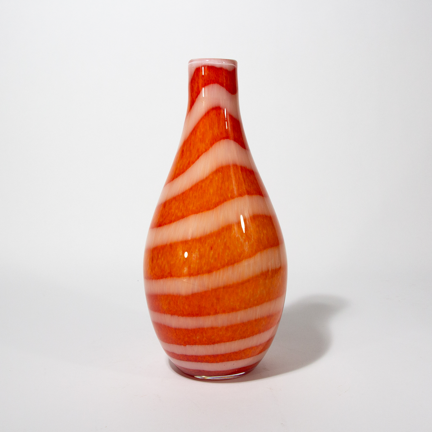 Vintage Handblown Glass Orange Striped Vase, Mid-Century 1970s
