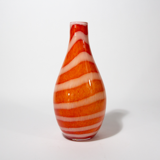 Vintage Handblown Glass Orange Striped Vase, Mid-Century 1970s
