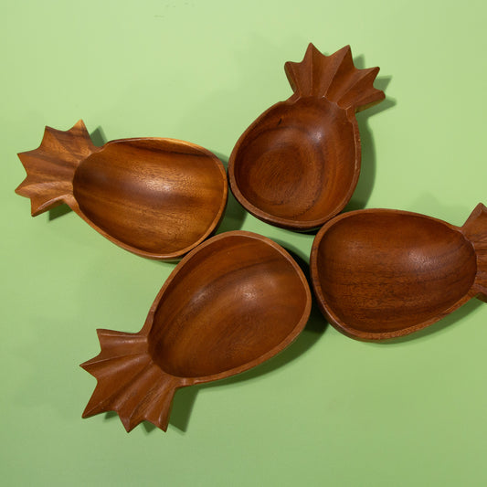 Vintage Monkeypod Pineapple Dish Set, Mid-Century 1970s