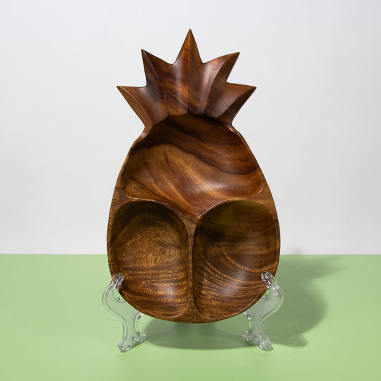 Vintage Pineapple Monkeypod Wood Appetizer Tray, 1960s Mid-century
