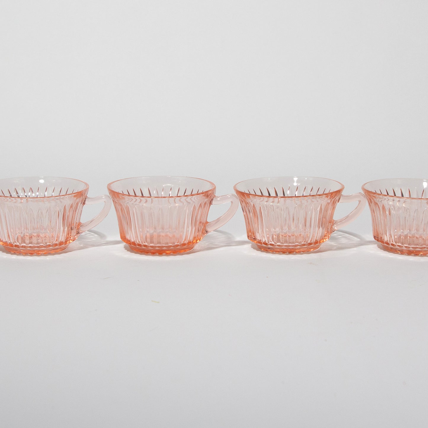 Vintage Ribbed Pink Depression Glass Tea Cups, 1930s