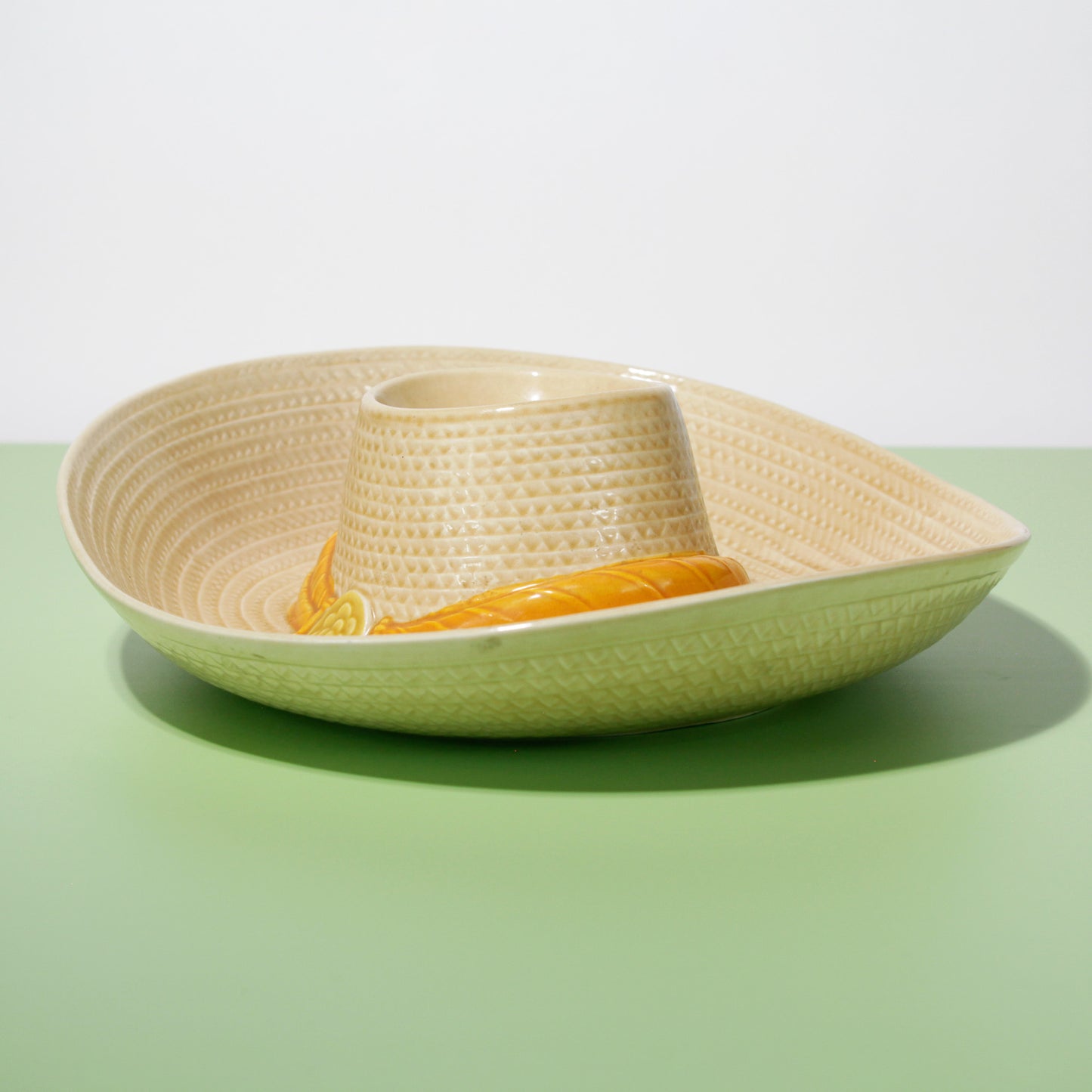 Vintage Ceramic Sombrero Chip & Dip Dish, Mid-century 1960s