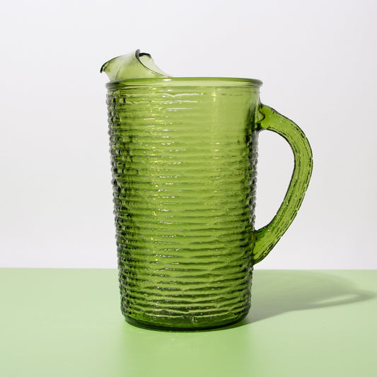 Vintage Olive Green Glass Ripple Pitcher, 1960s