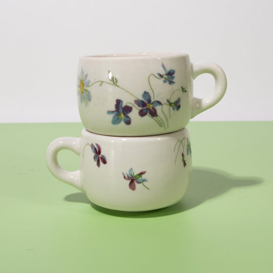 Vintage Ceramic White & Floral Mugs, 1970s