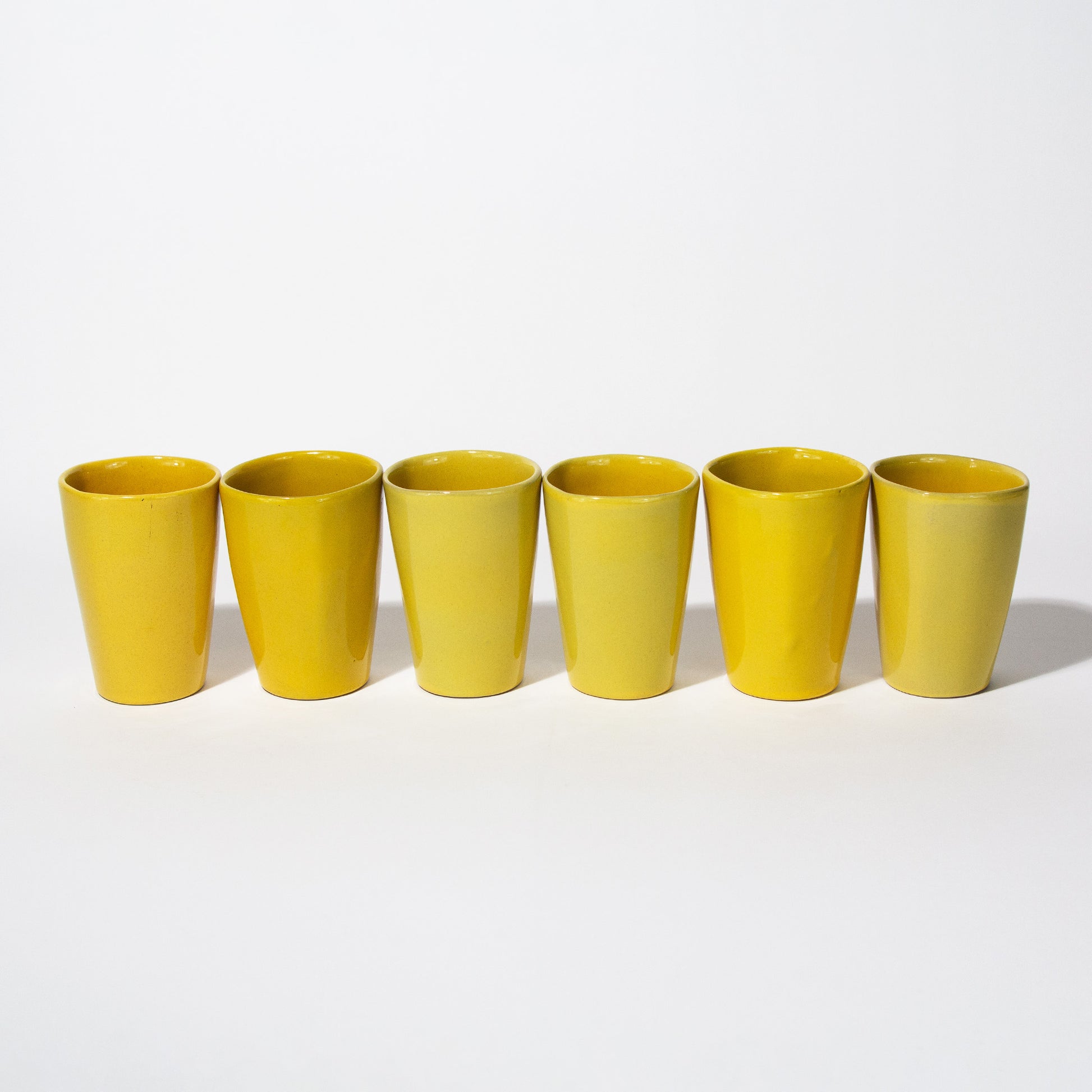 Vintage Sunflower Yellow Ceramic Frankoma Tumblers Mid-century 1960s