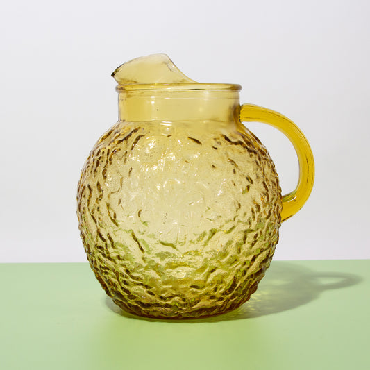 Vintage Gold Crinkle Glass Round Pitcher, 1960s