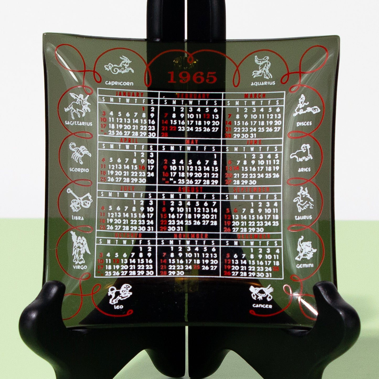 Vintage 1965 Glass Zodiac Calendar Tray