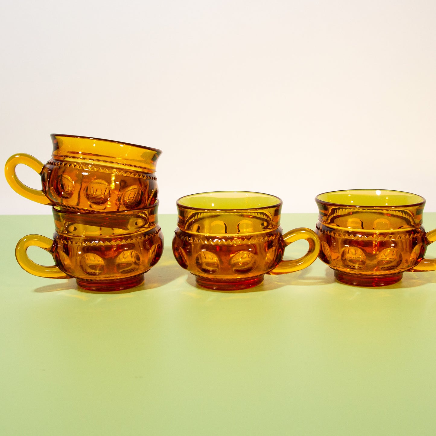 Vintage Amber Glass Mug & Snack Plate Set, Mid-century 1970s