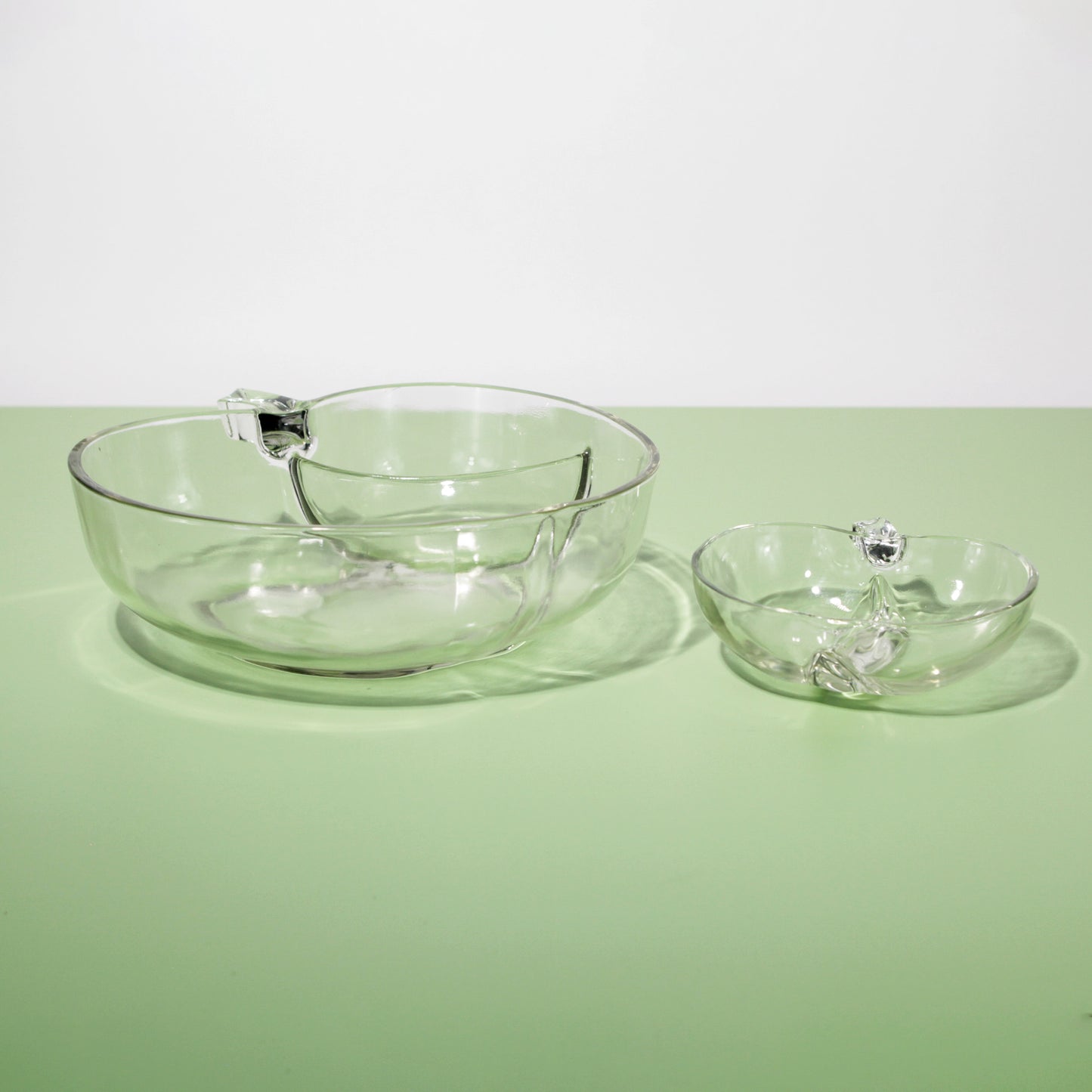 Vintage Glass Apple Chip & Dip Bowl Set, Mid-century 1950s