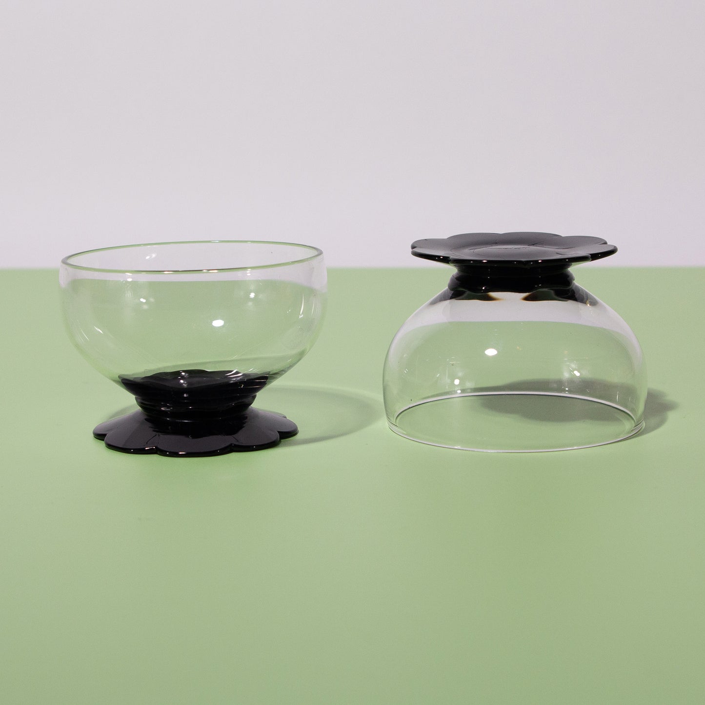 Vintage Glass Lily Pad Black Coupes, 1930s