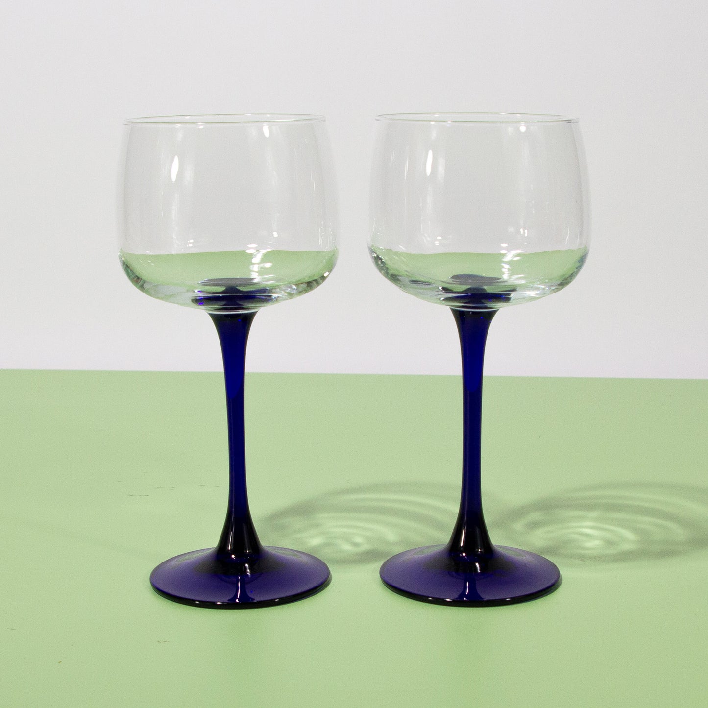 Vintage French Blue Stem Wine Glasses, 1980s
