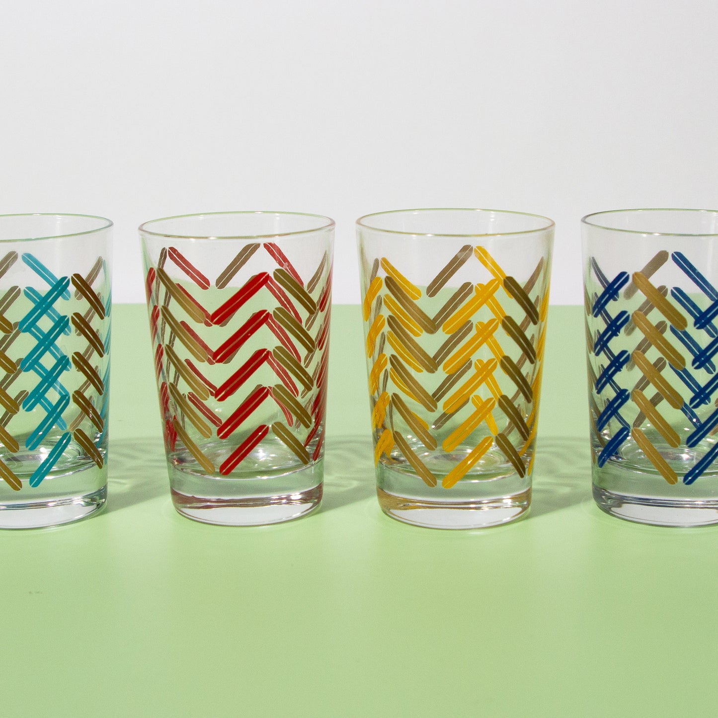 Vintage Chevron Pattern Juice Glasses, Mid-century 1970s