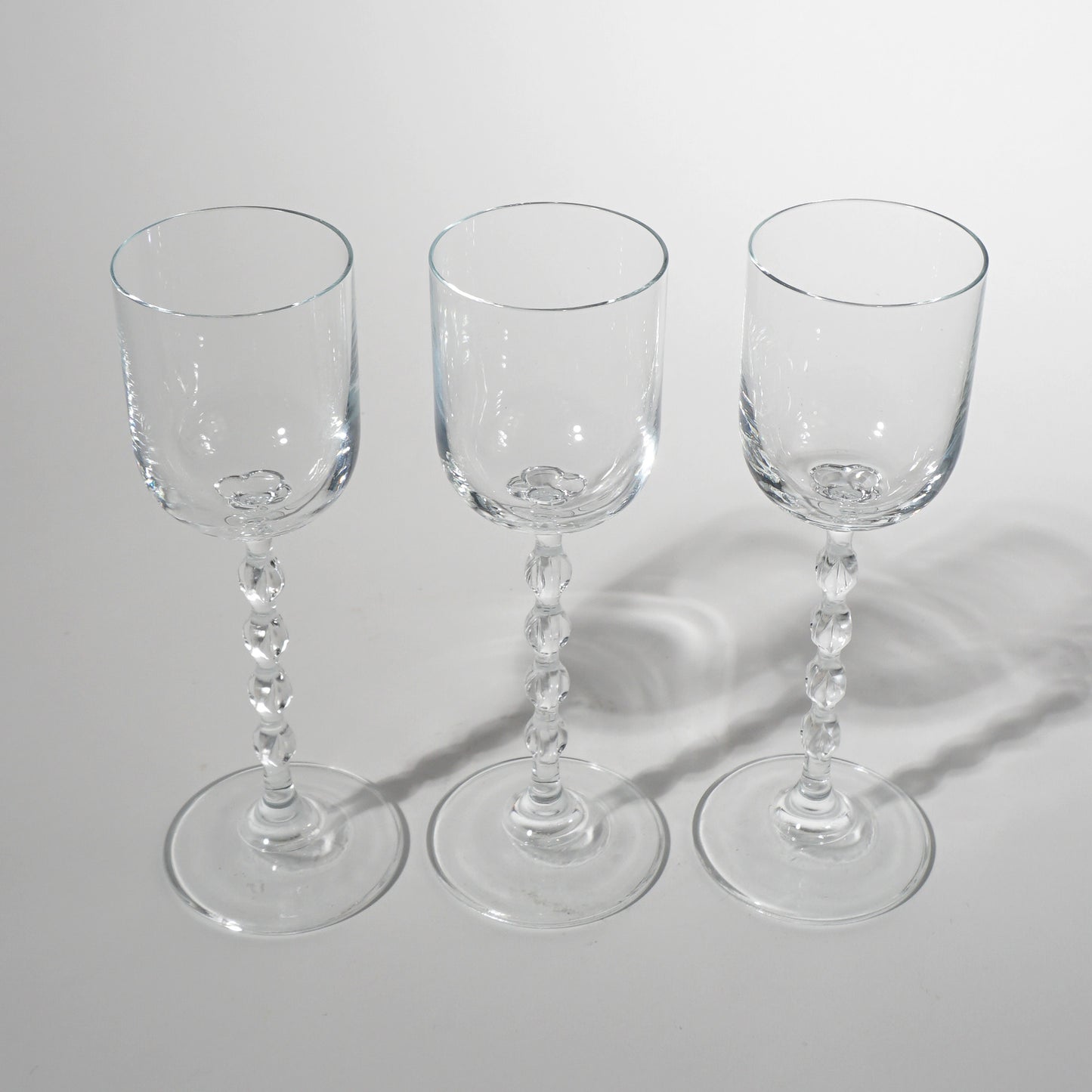 Vintage Clear Cordials with Tall Bubble Stem, 1960s Mid-century