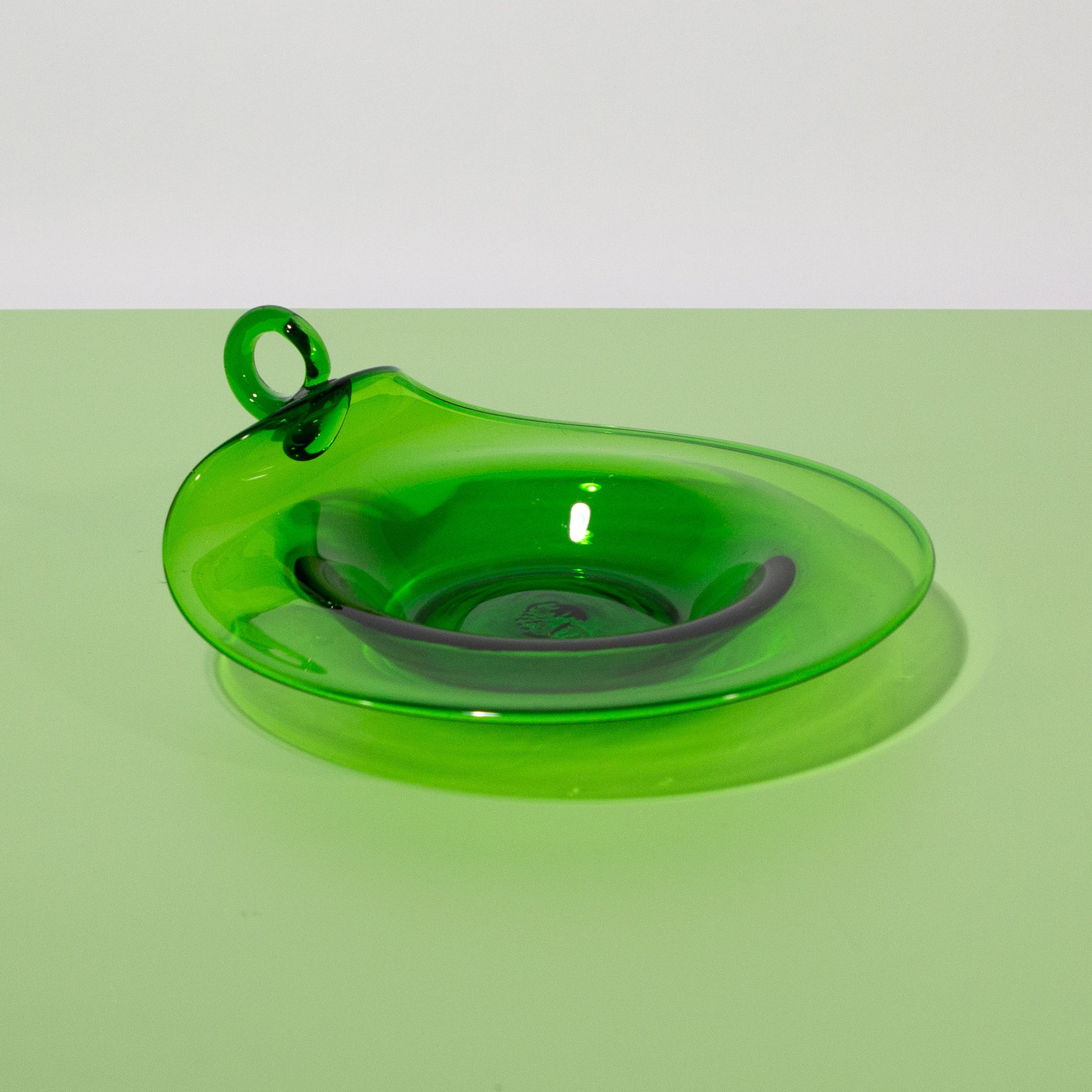 Vintage Green Glass Pillar Candle Holder & Trinket Dish, 1970s