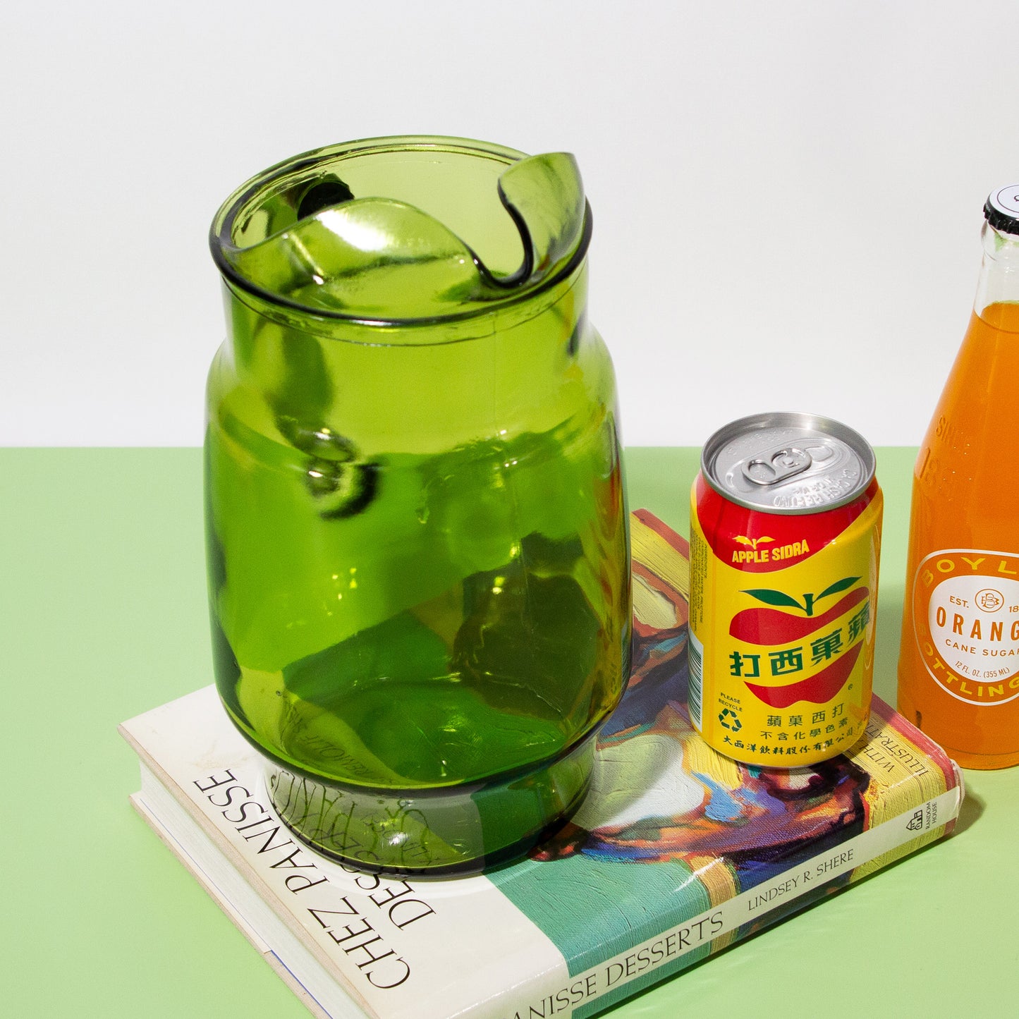 Vintage Green Glass Pitcher, 1980s