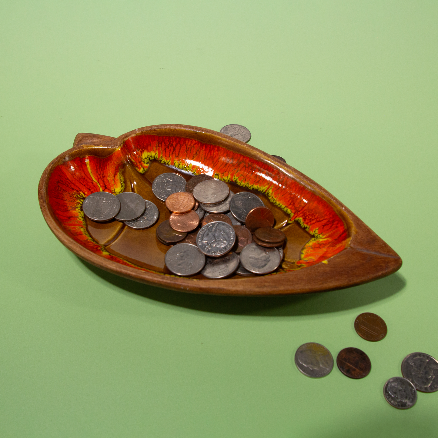 Vintage Ceramic Leaf Ashtray, Catch-all Tray, Mid-century 1950s