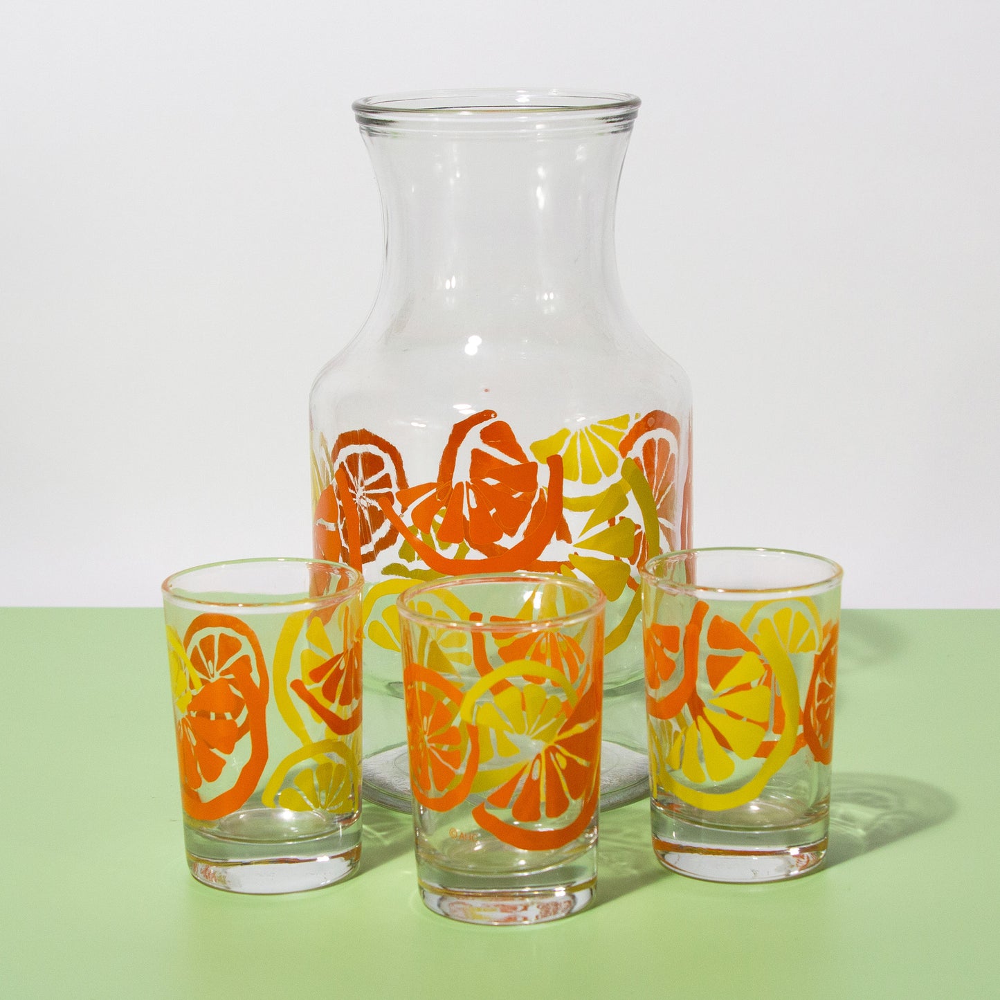 Vintage Orange Juice Carafe & Juice Glass Set, 1970s