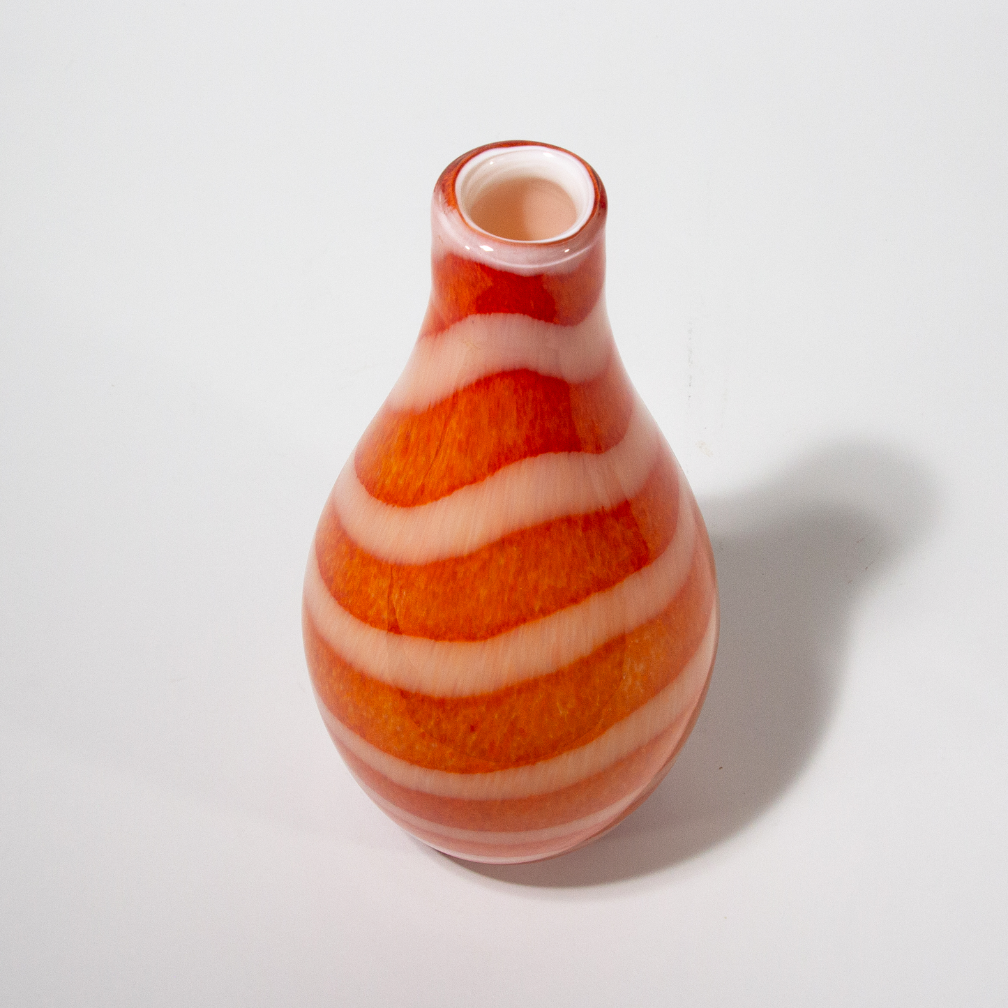 Vintage Handblown Glass Orange Striped Vase, Mid-Century 1970s