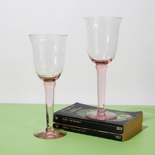 Vintage Pink Hand blown Wine Glasses, Mid-century