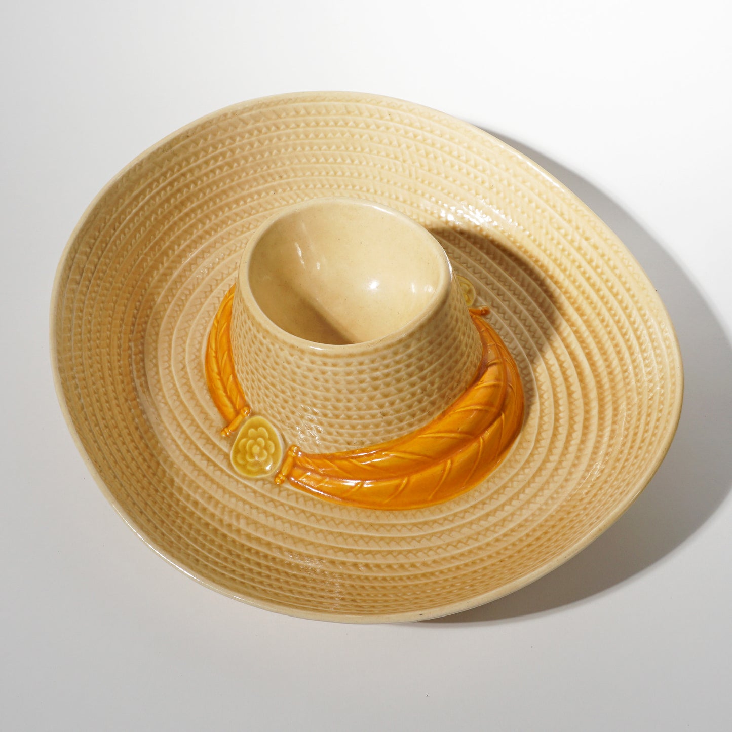 Vintage Ceramic Sombrero Chip & Dip Dish, Mid-century 1960s