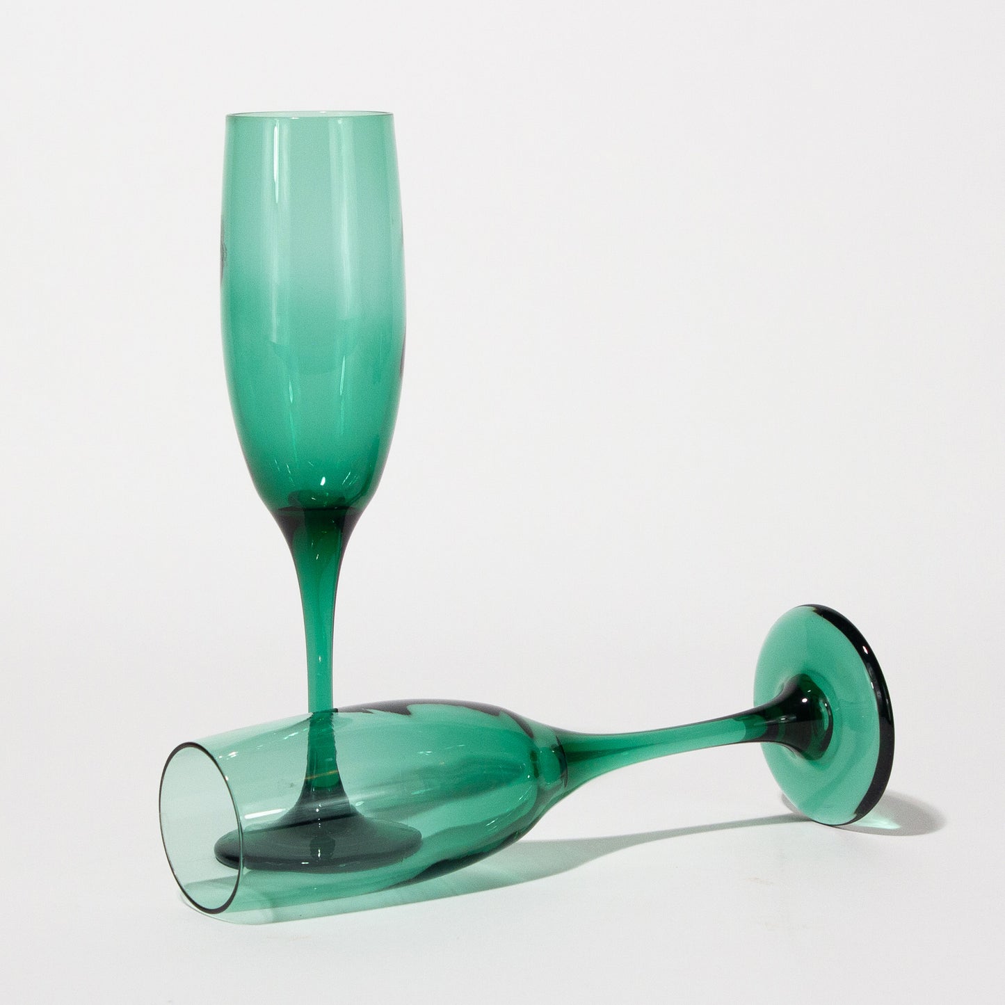 Vintage Juniper Green Glass Champagne Flutes, 1980s