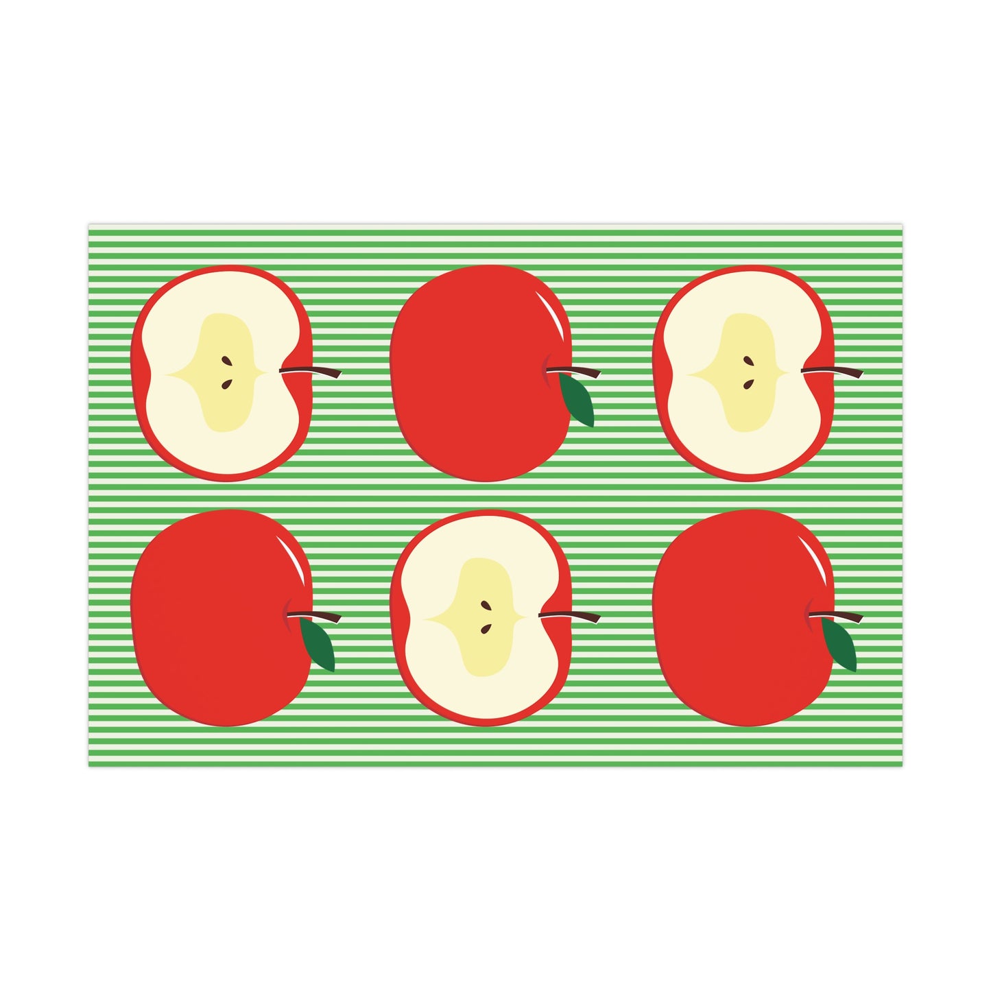 Apples on Green Stripes Gift Wrap Papers, Matte or Satin, Christmas Holiday Wrapping Paper