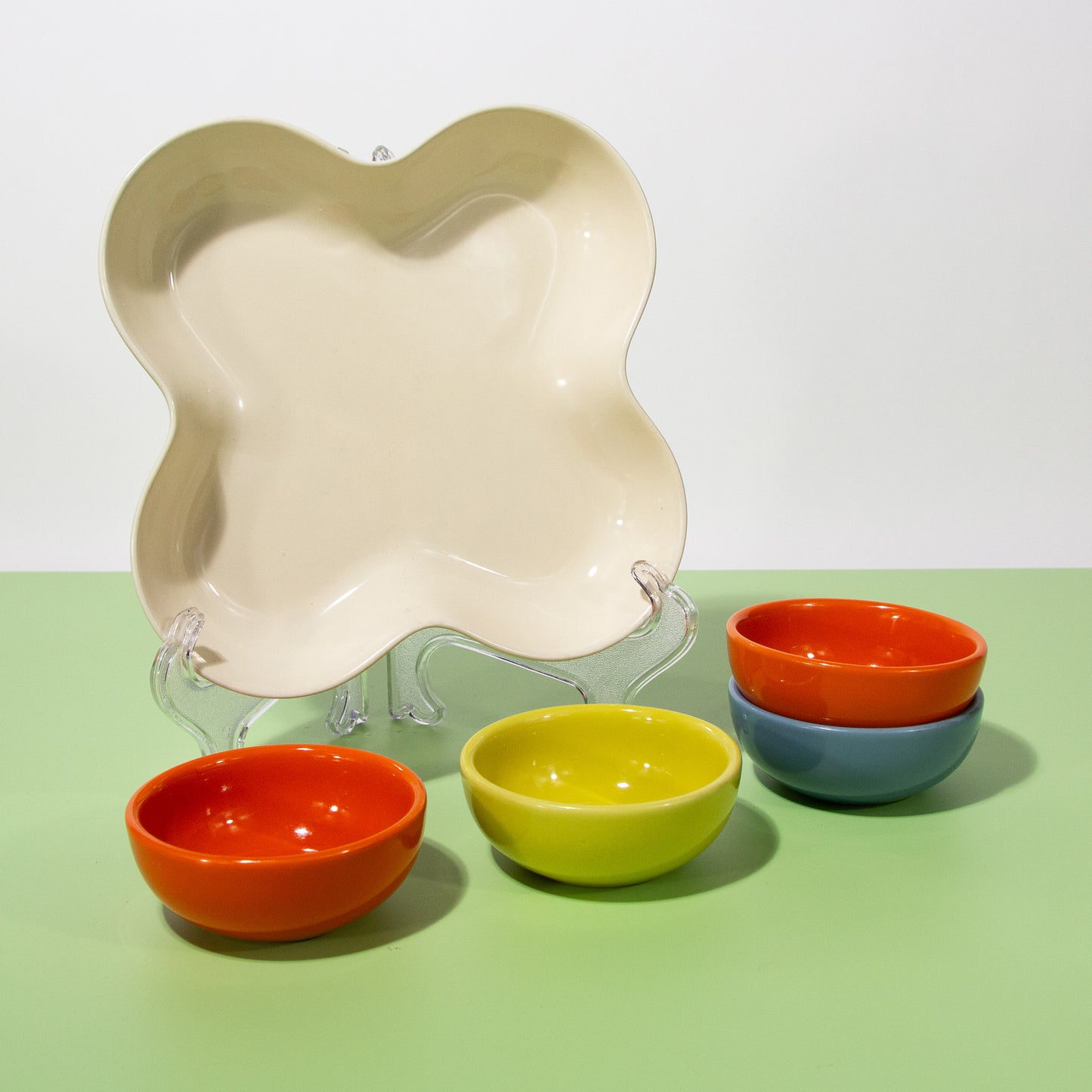 Vintage Ceramic Snack Tray with Bowl Inserts, Mid-century 1970s