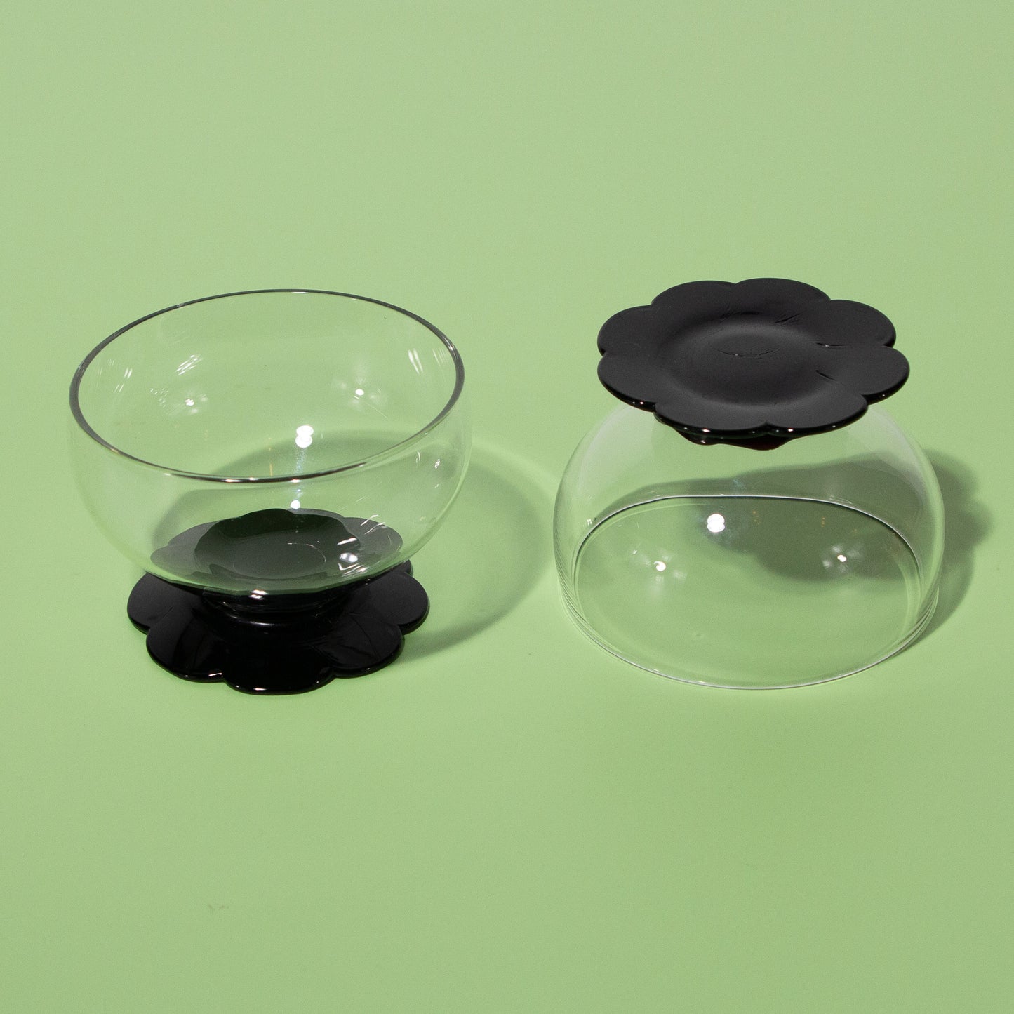 Vintage Glass Lily Pad Black Coupes, 1930s