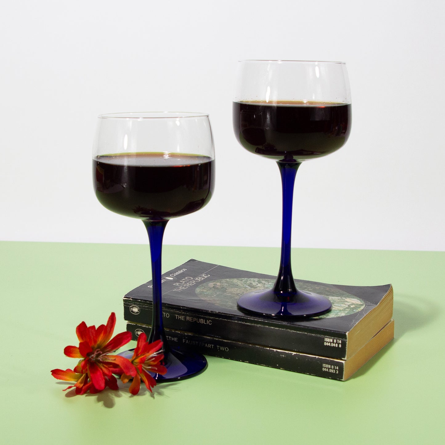 Vintage French Blue Stem Wine Glasses, 1980s
