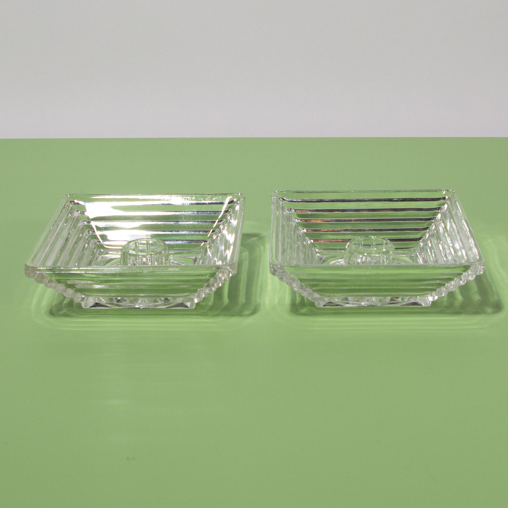 Vintage Clear Glass Art Deco Candle Holders, 1930s