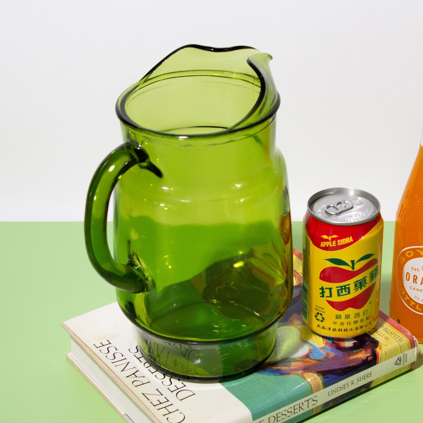 Vintage Green Glass Pitcher, 1980s